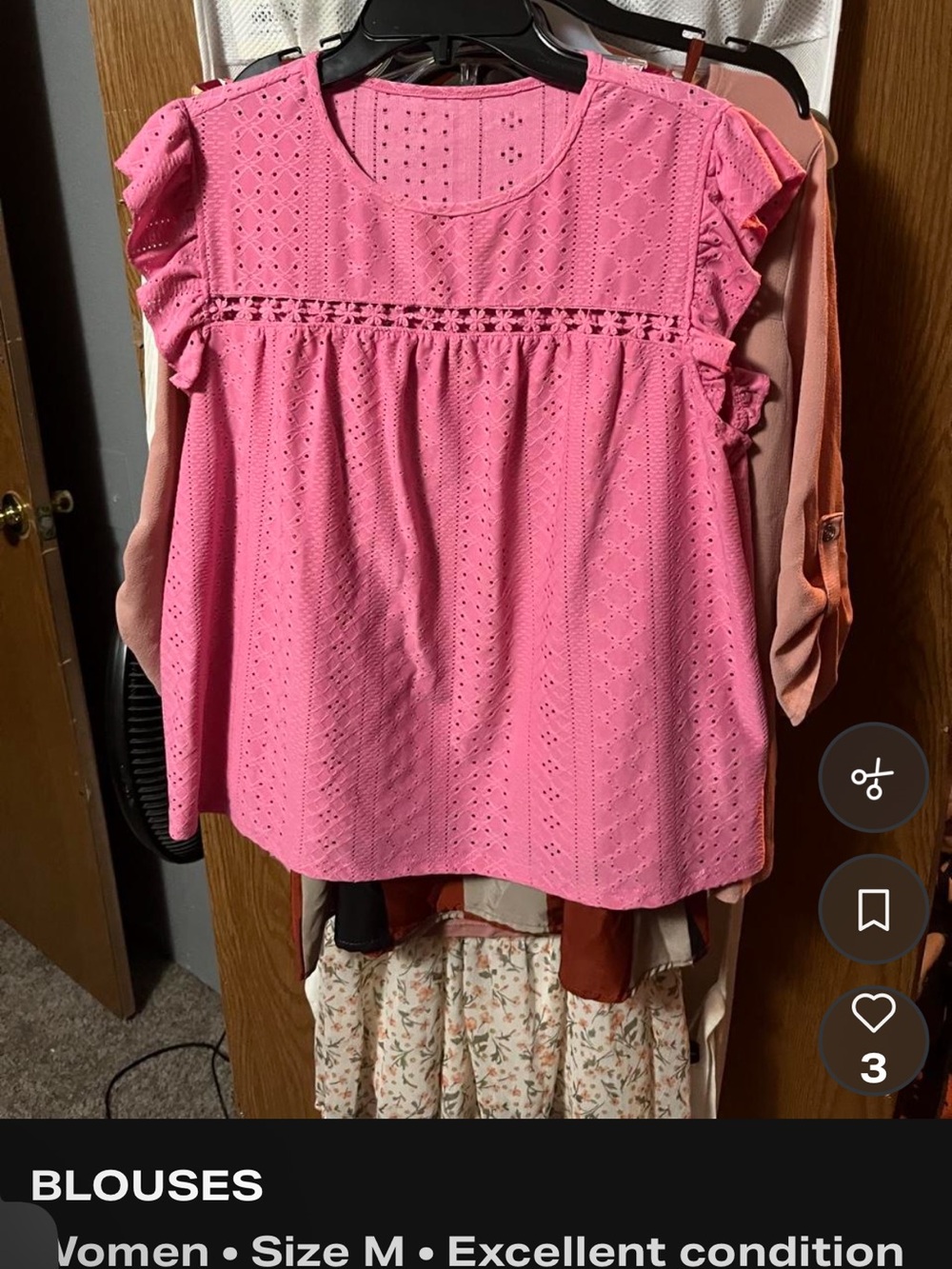 T.J.Maxx Pink Eyelet Ruffle Sleeve Blouse